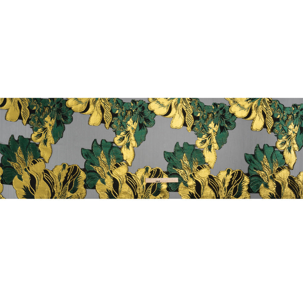 Metallic Forest, Gold and Black Fantastic Flowers Luxury Burnout Brocade