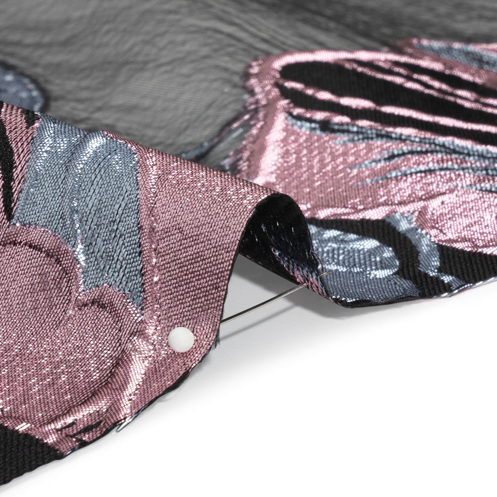 Metallic Pink, Blue Gray and Black Fantastic Flowers Luxury Burnout Brocade