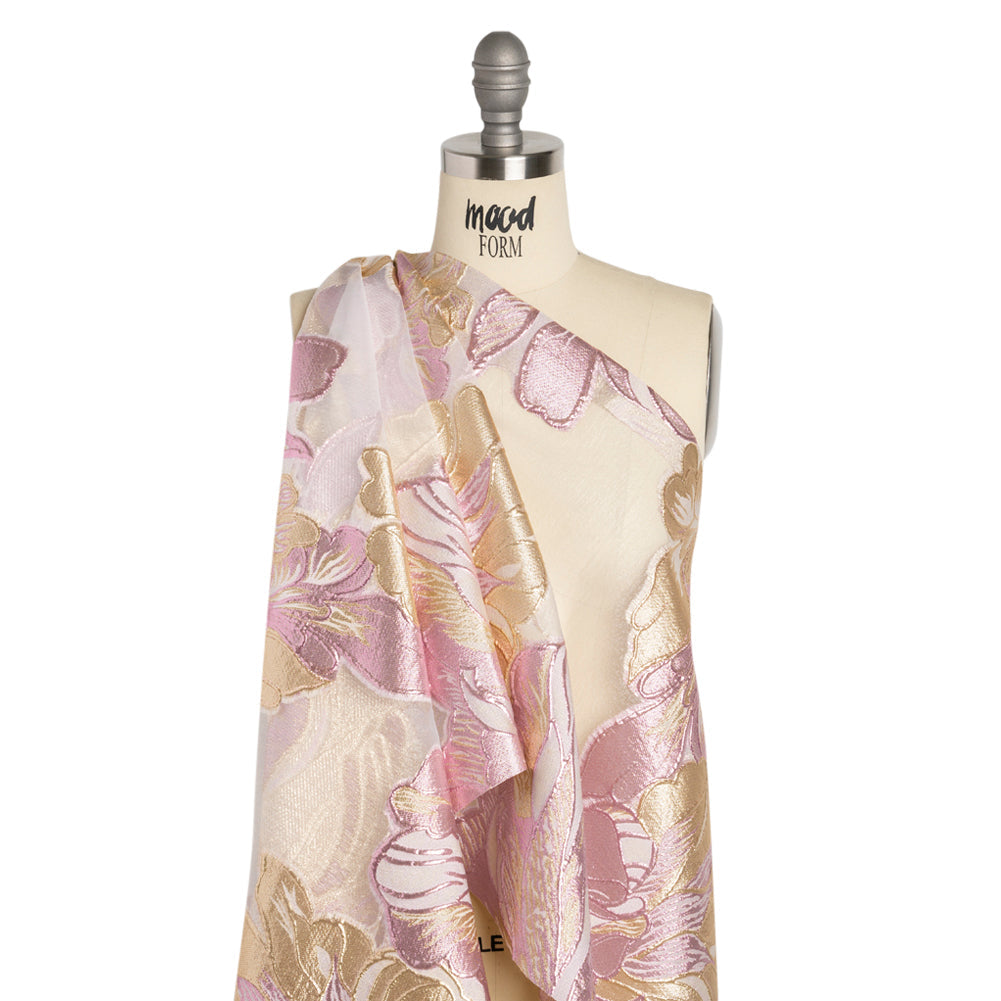 Metallic Pink, Gold and White Fantastic Flowers Luxury Burnout Brocade