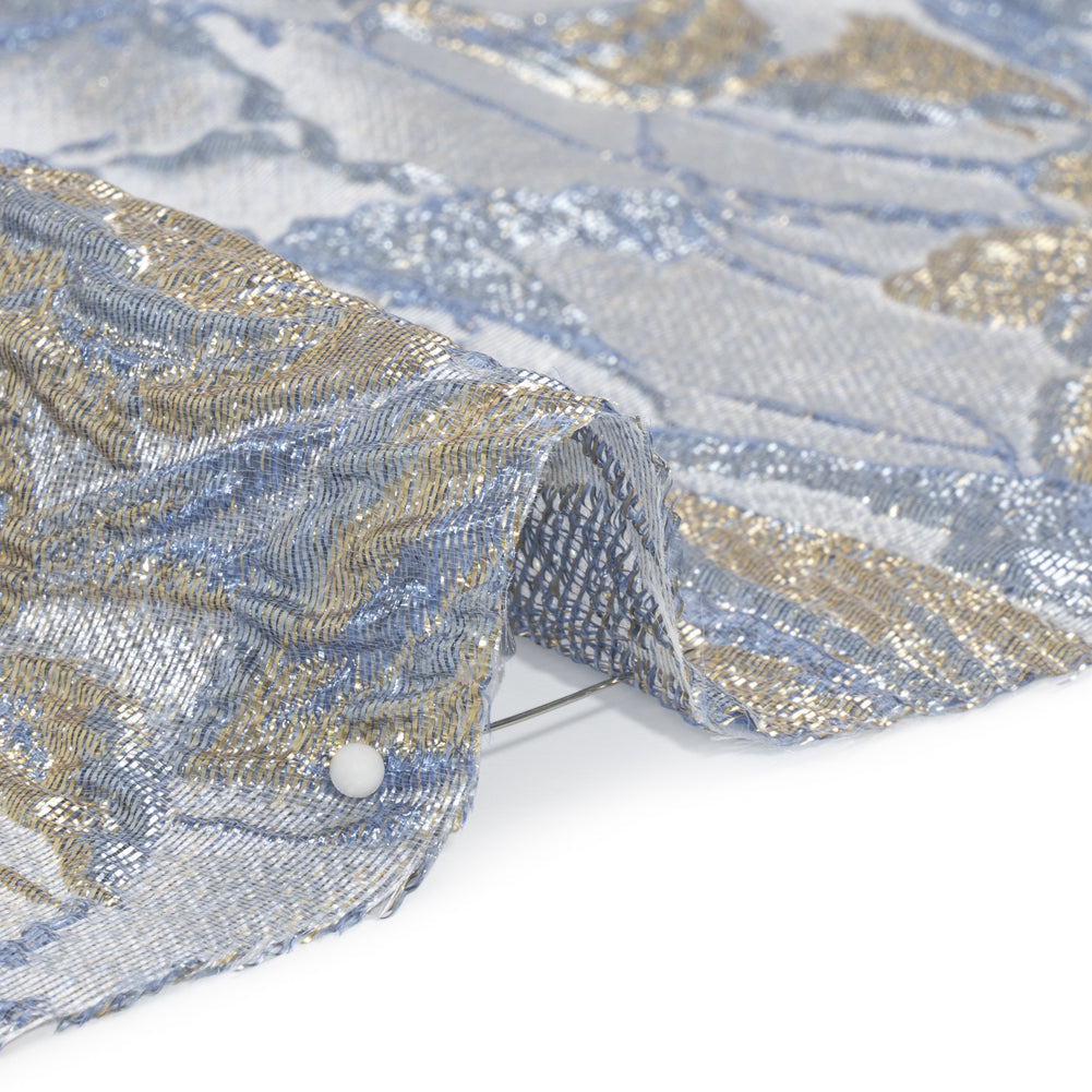 Metallic Gold, Blue and Gray Radiant Roses Luxury Brocade