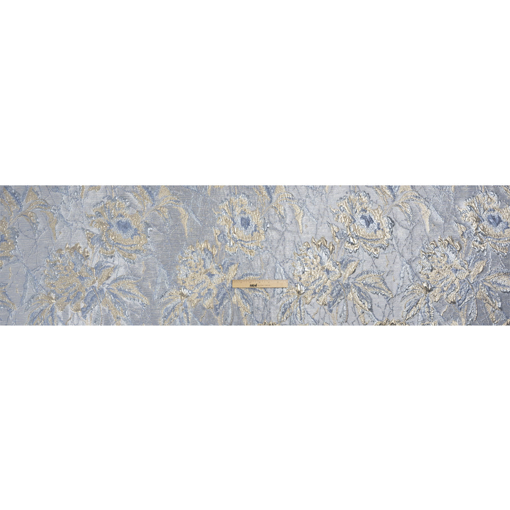 Metallic Gold, Blue and Gray Radiant Roses Luxury Brocade
