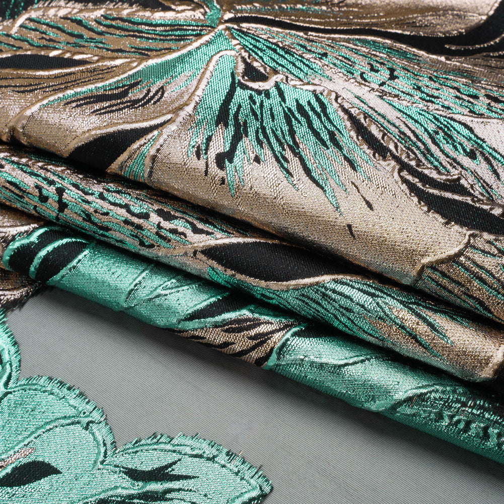 Metallic Turquoise, Silver and Black Floral Luxury Burnout Brocade Panel