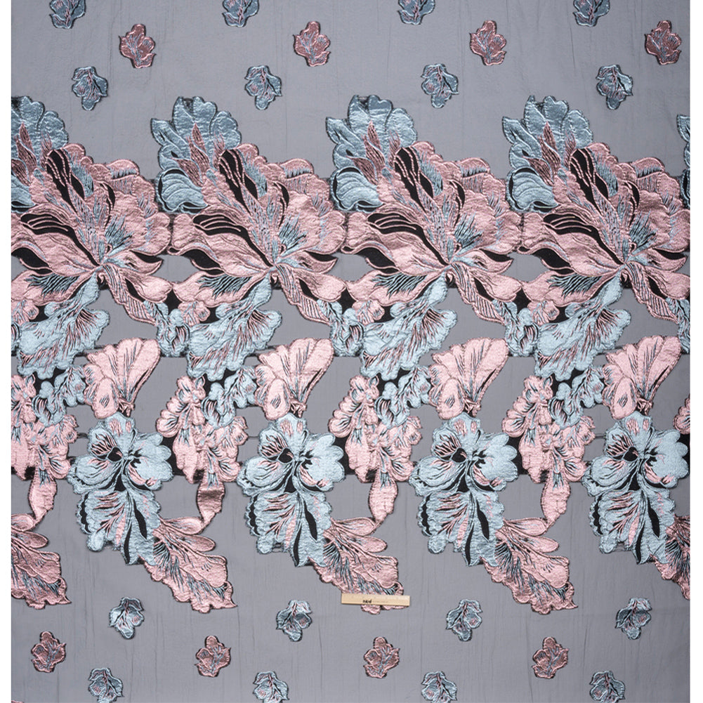 Metallic Pink, Baby Blue and Black Floral Luxury Burnout Brocade Panel