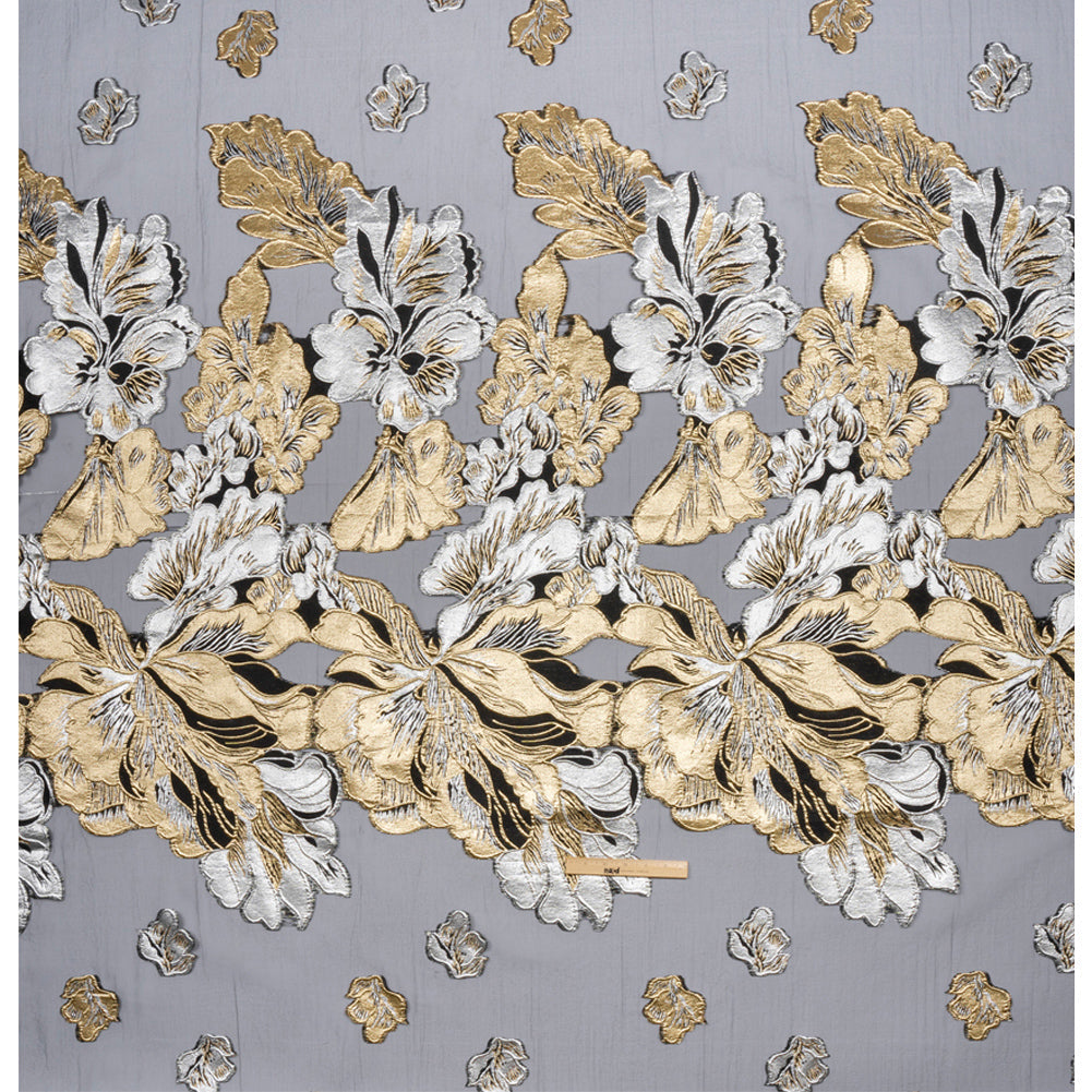 Metallic Gold, Silver and Black Floral Luxury Burnout Brocade Panel