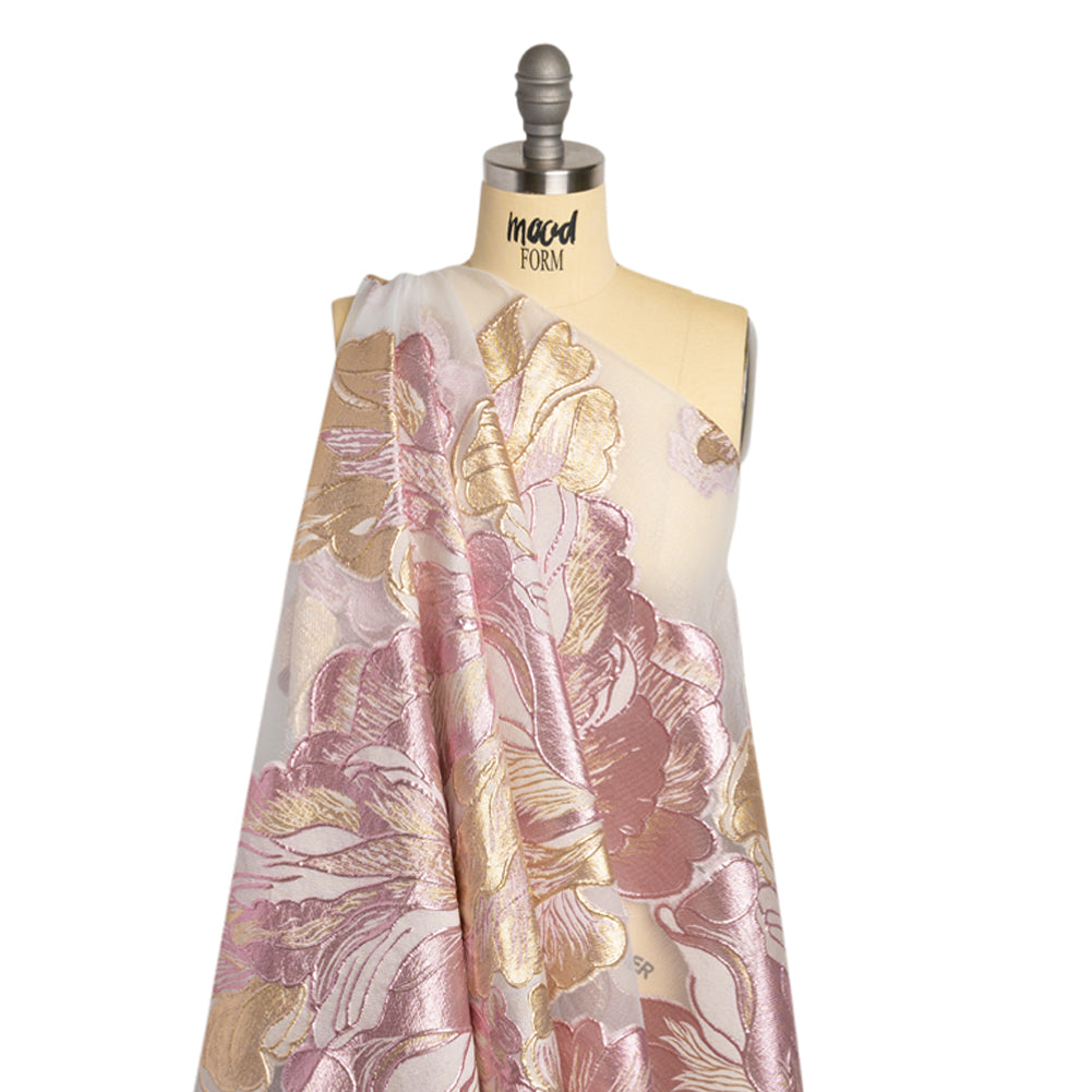 Metallic Pink, Gold and White Floral Luxury Burnout Brocade Panel