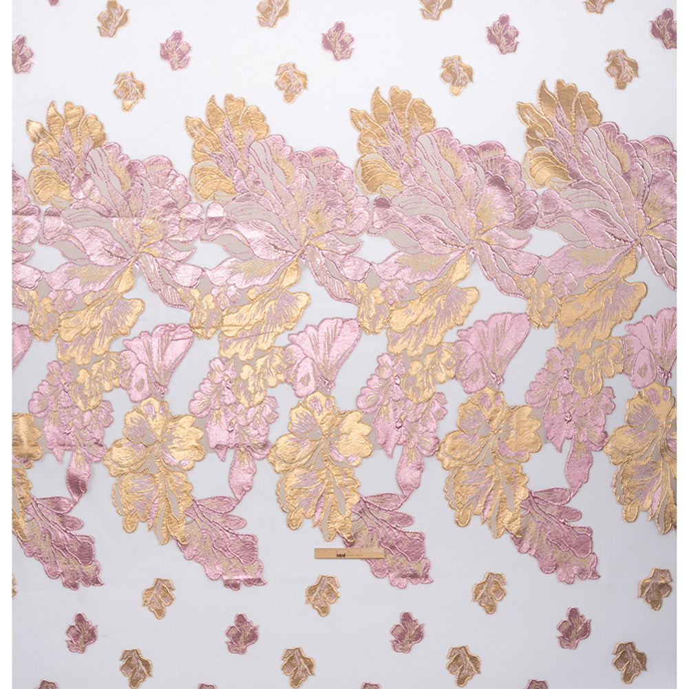Metallic Pink, Gold and White Floral Luxury Burnout Brocade Panel