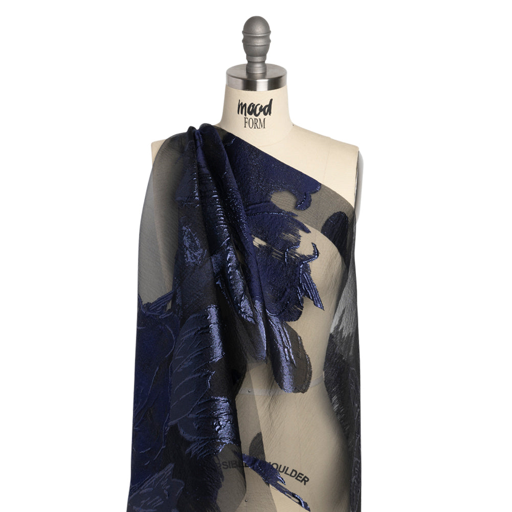 Metallic Navy Big Florals Luxury Burnout Brocade