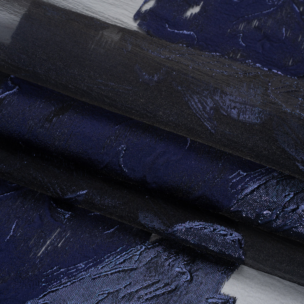 Metallic Navy Big Florals Luxury Burnout Brocade