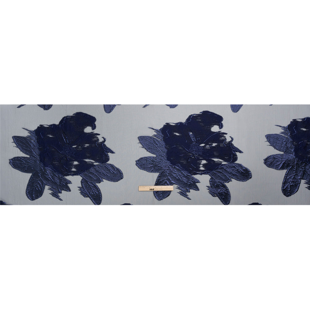 Metallic Navy Big Florals Luxury Burnout Brocade