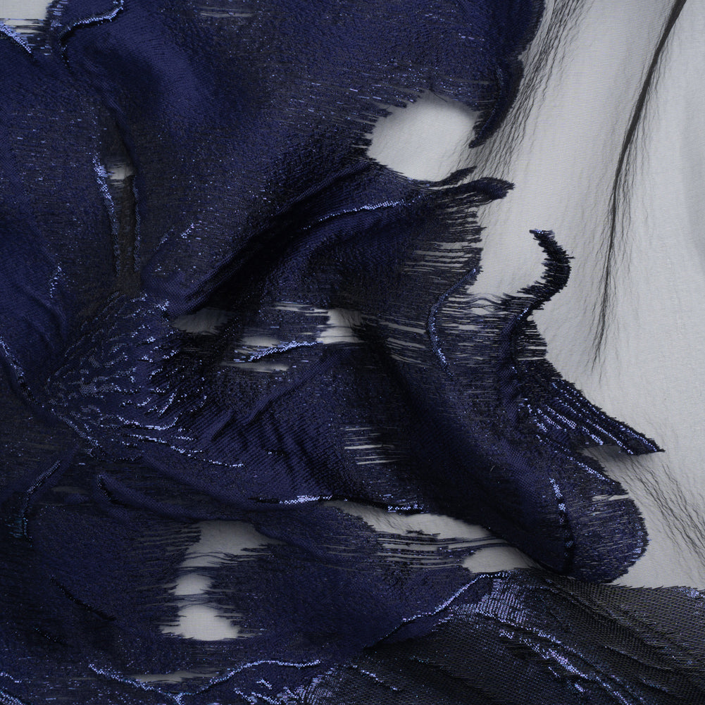 Metallic Navy Big Florals Luxury Burnout Brocade