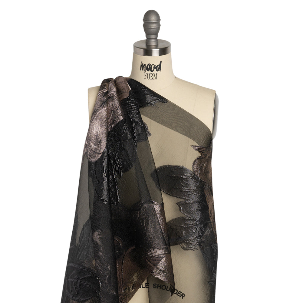 Metallic Pink and Black Big Florals Luxury Burnout Brocade