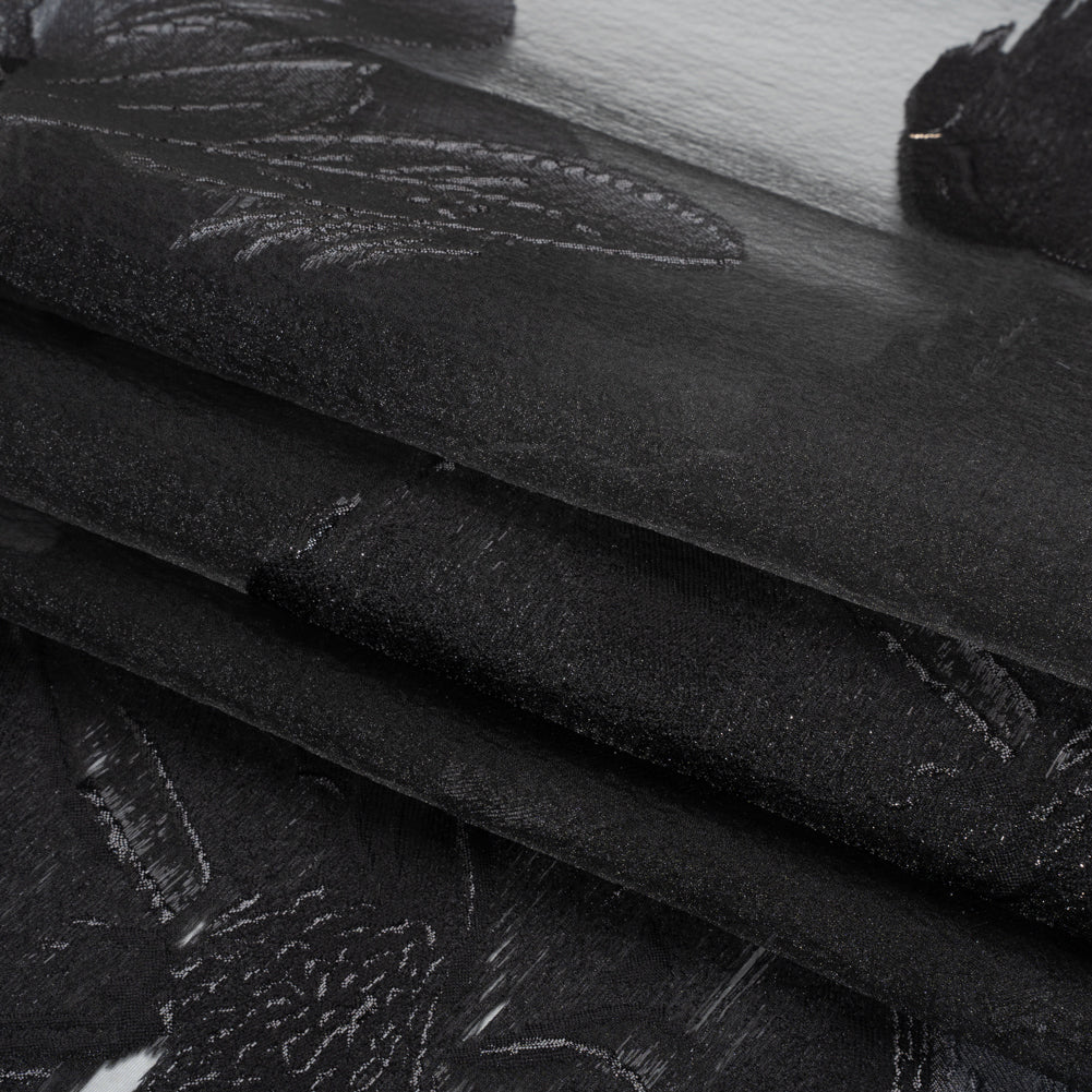 Metallic Black Big Florals Luxury Burnout Brocade