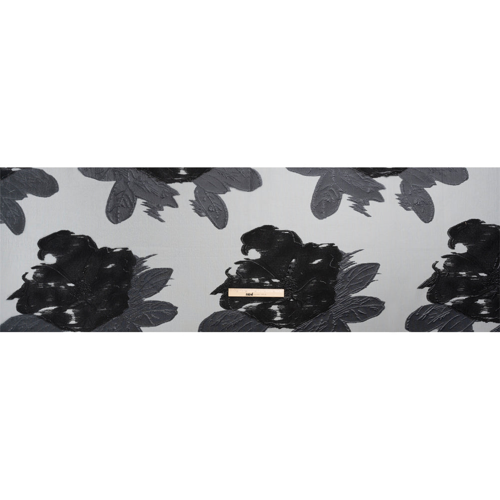 Metallic Black Big Florals Luxury Burnout Brocade