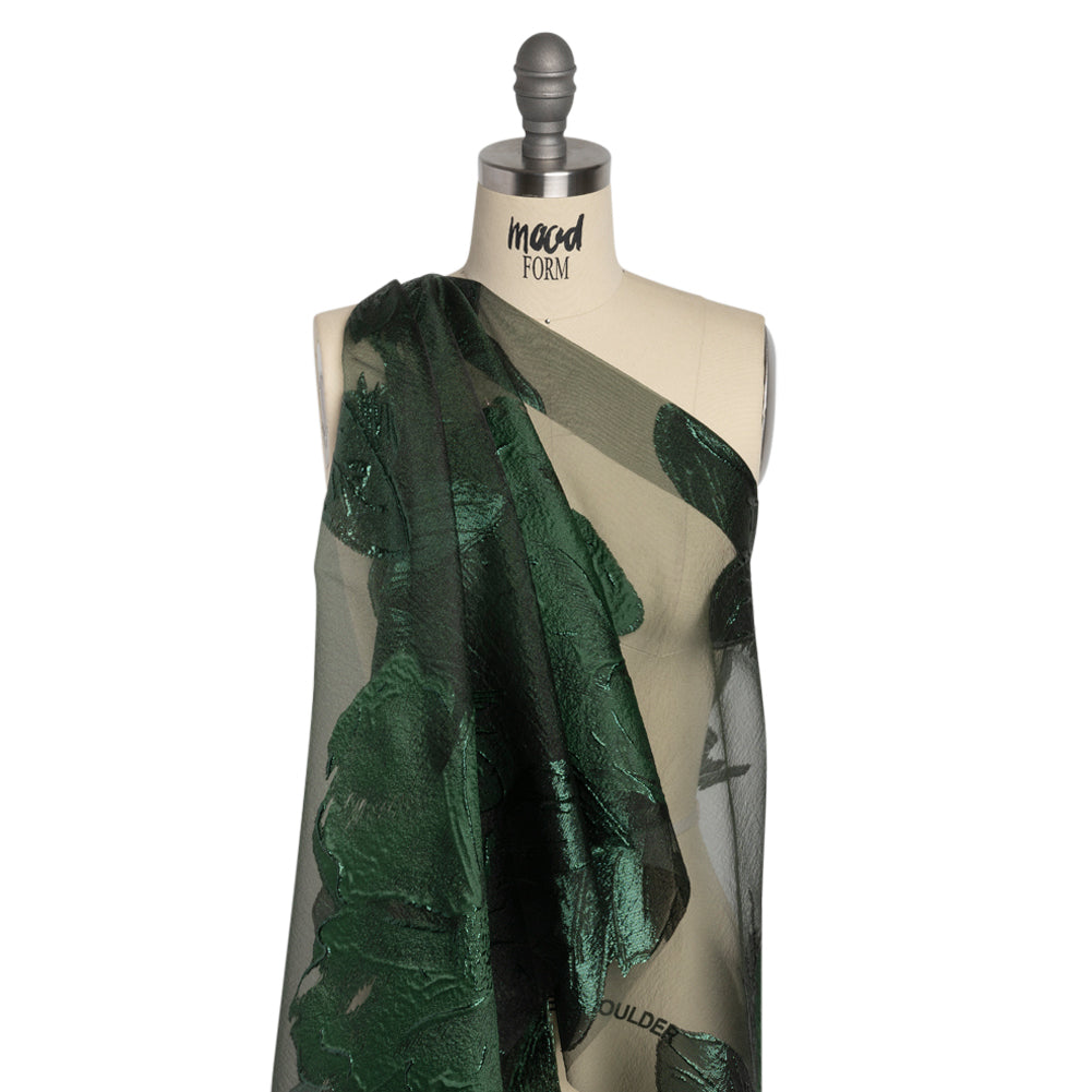 Metallic Emerald Big Florals Luxury Burnout Brocade