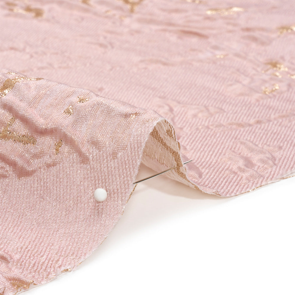 Metallic Gold and Baby Pink Crackled Abstract Luxury Brocade