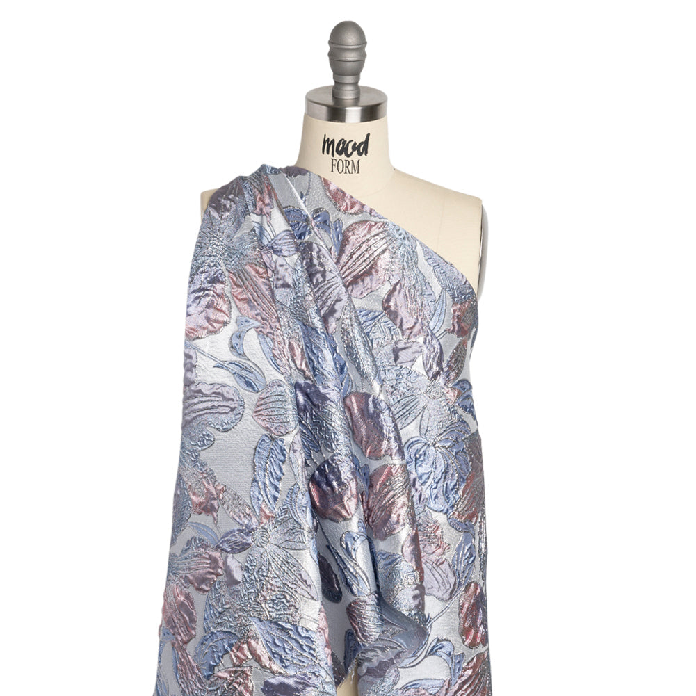 Metallic Blue, Pink and Lavender Blooms Luxury Brocade