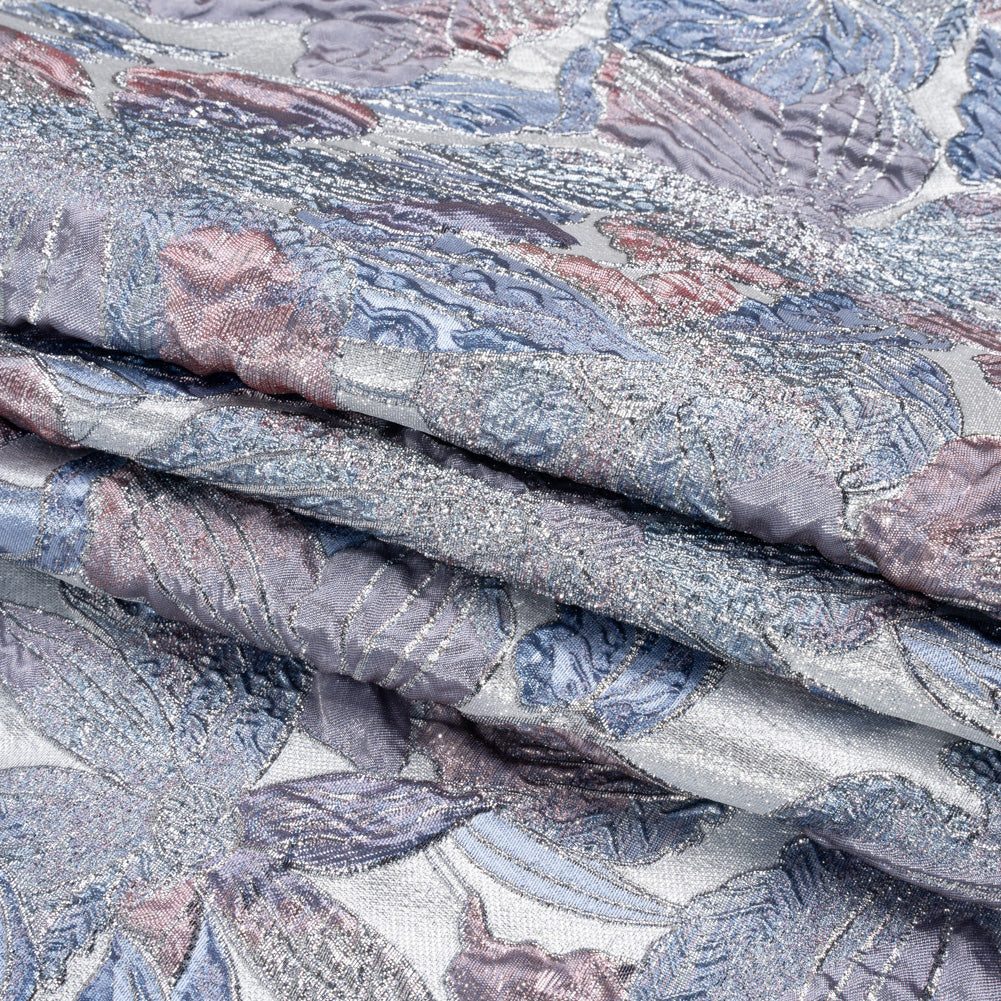 Metallic Blue, Pink and Lavender Blooms Luxury Brocade