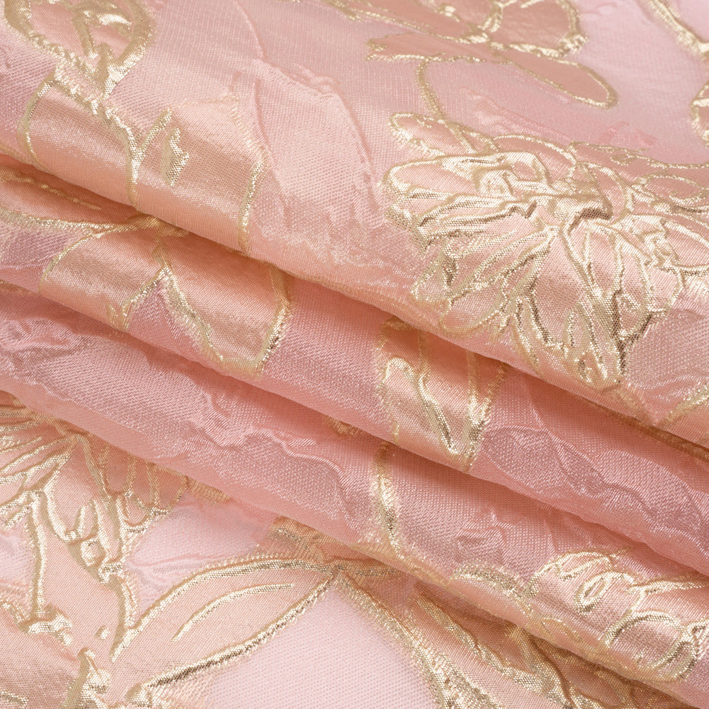Metallic Gold and Pink Floating Flowers Luxury Burnout Brocade