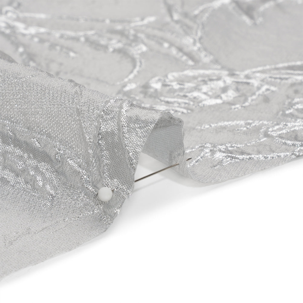 Metallic Silver and Gray Floating Flowers Luxury Burnout Brocade