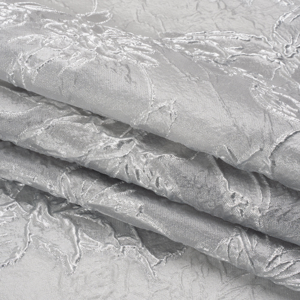 Metallic Silver and Gray Floating Flowers Luxury Burnout Brocade