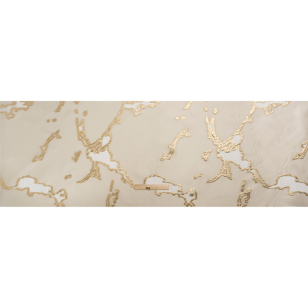 Metallic Gold and Gilded Beige Abstract Embers Luxury Burnout Brocade