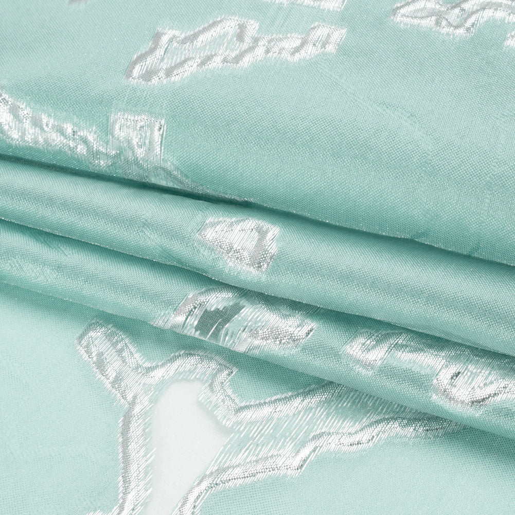 Metallic Silver and Sky Blue Abstract Embers Luxury Burnout Brocade