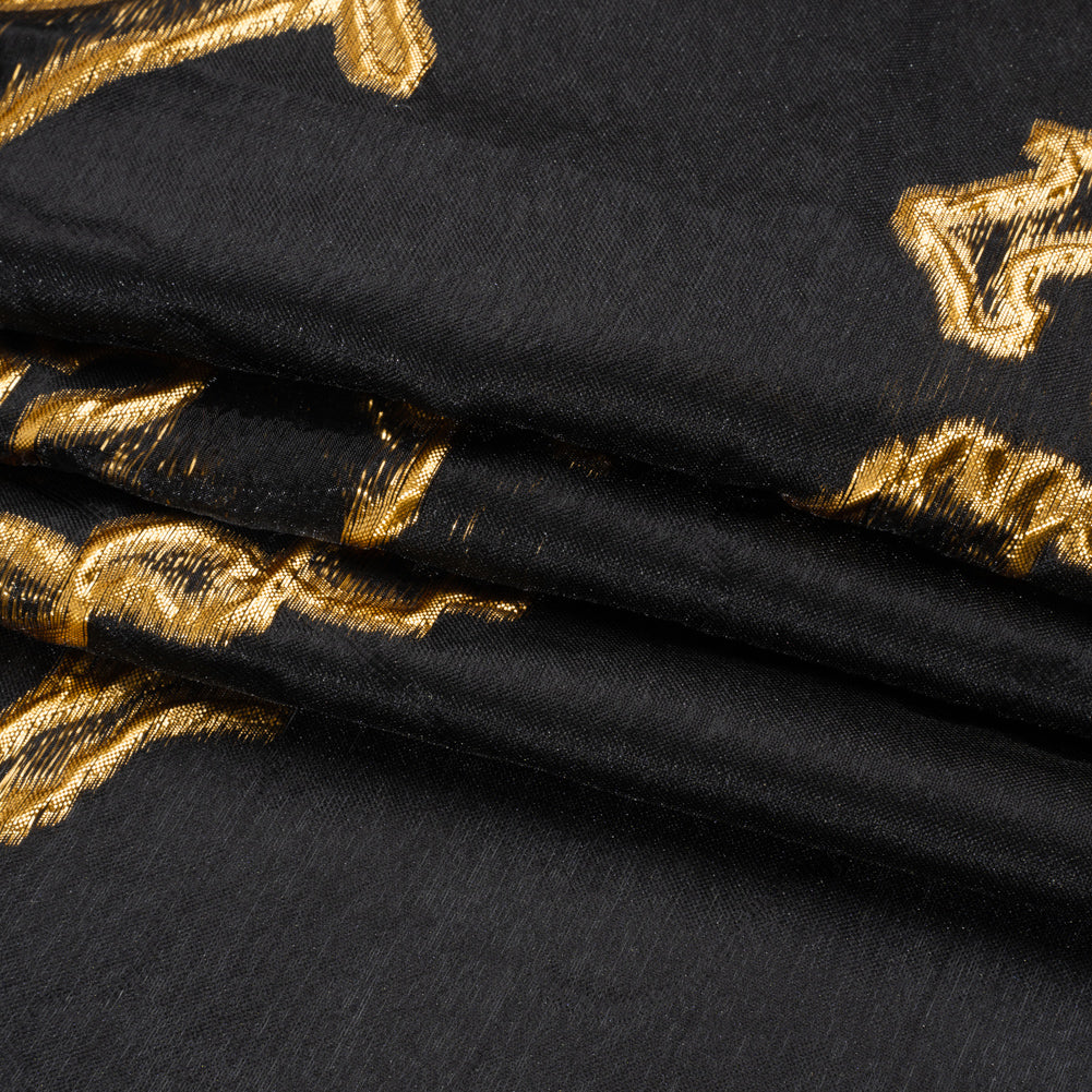 Metallic Gold and Black Abstract Embers Luxury Burnout Brocade