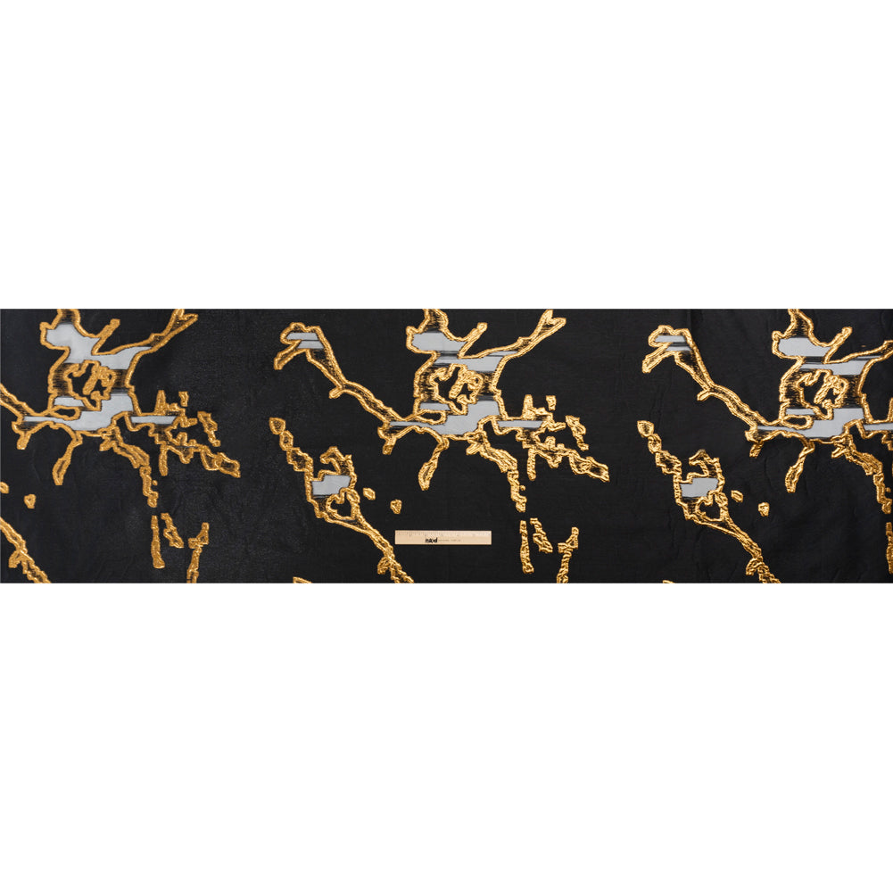 Metallic Gold and Black Abstract Embers Luxury Burnout Brocade