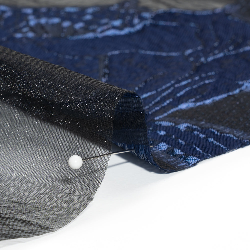 Metallic Navy and Black Twirling Tulips Luxury Burnout Brocade