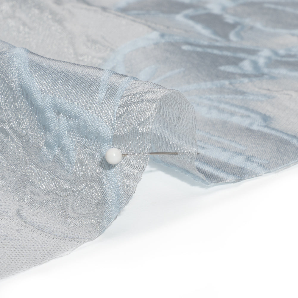 Pastel Blue and Gray Floral Sheer Luxury Brocade