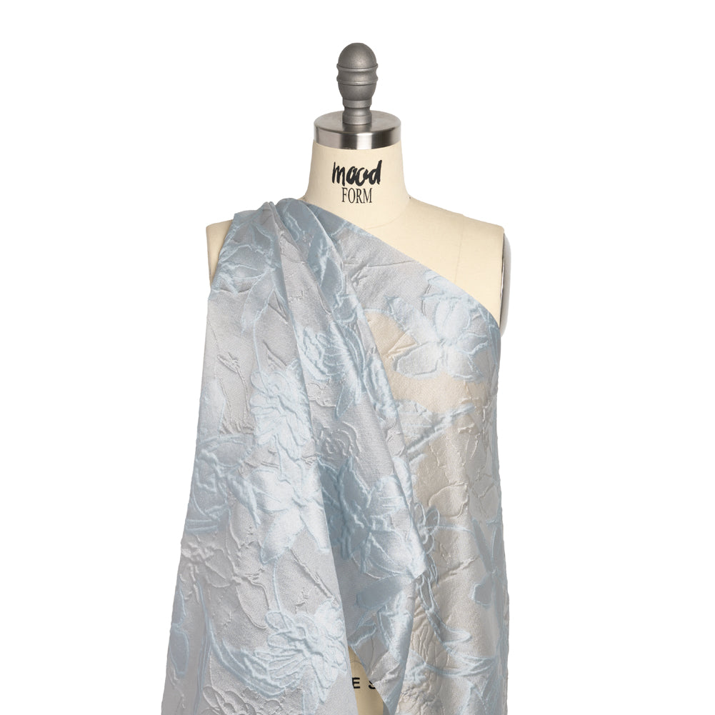 Pastel Blue and Gray Floral Sheer Luxury Brocade