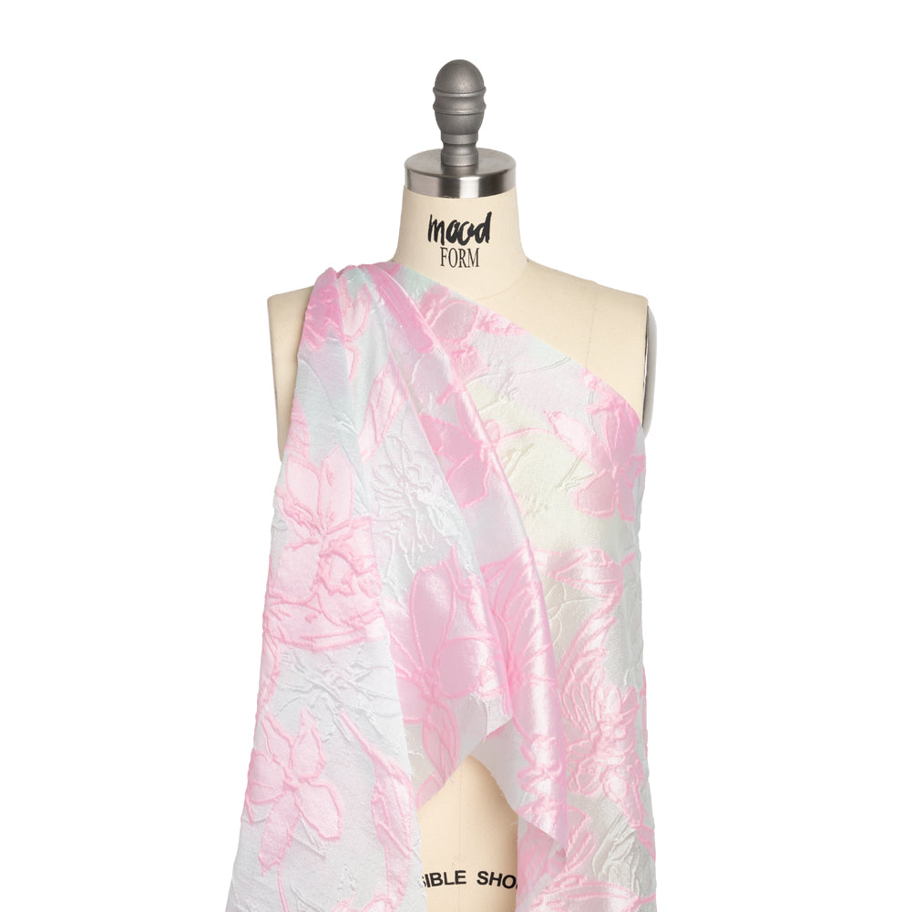 Pink and Pale Blue Floral Sheer Luxury Brocade