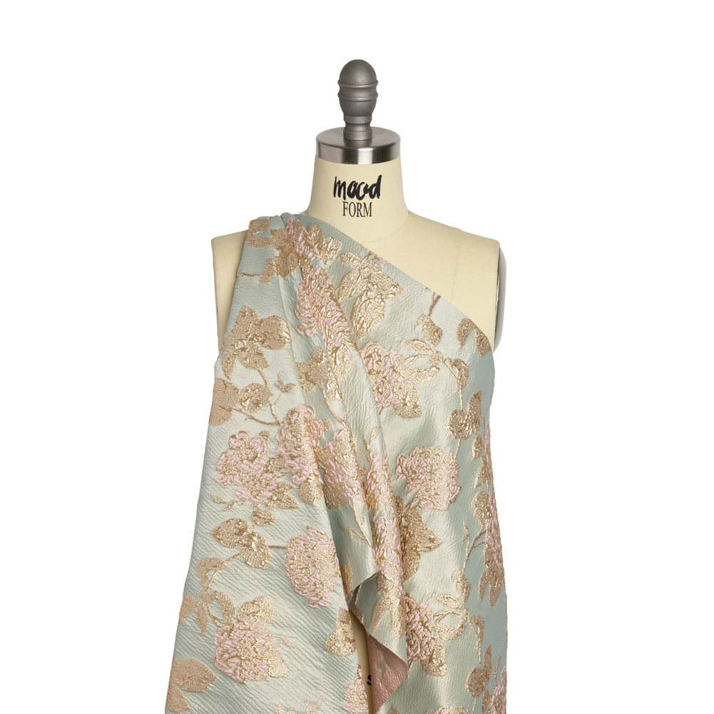 Metallic Gold, Baby Pink and Light Gray Floral Luxury Brocade