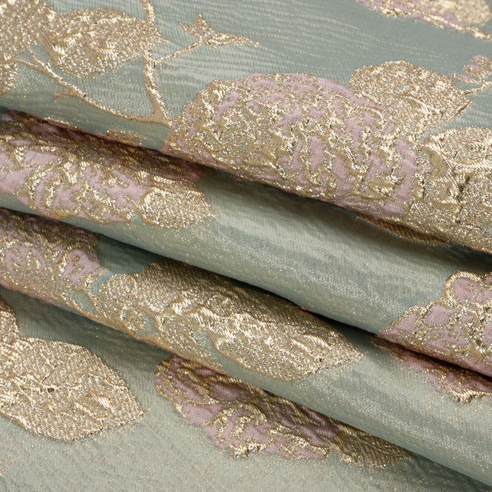 Metallic Gold, Baby Pink and Light Gray Floral Luxury Brocade