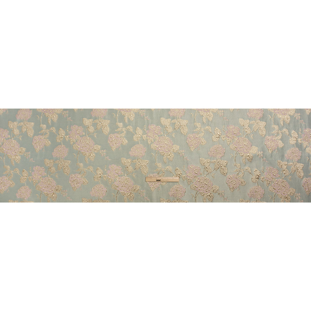 Metallic Gold, Baby Pink and Light Gray Floral Luxury Brocade