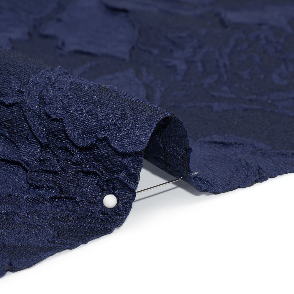 Luminous Navy Crinkled Luxury Brocade