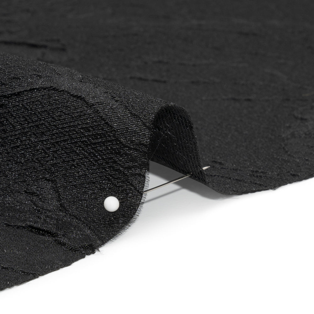 Luminous Black Crinkled Luxury Brocade