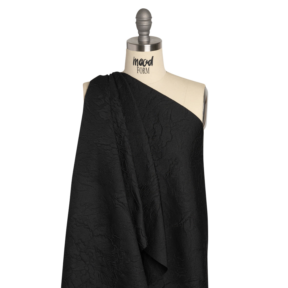 Luminous Black Crinkled Luxury Brocade