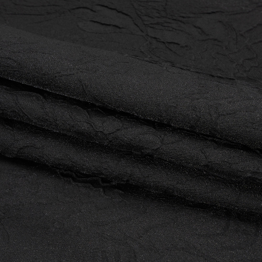Luminous Black Crinkled Luxury Brocade