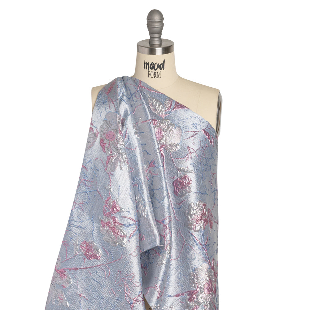 Metallic Blue and Light Purple Flower Clippings Luxury Brocade