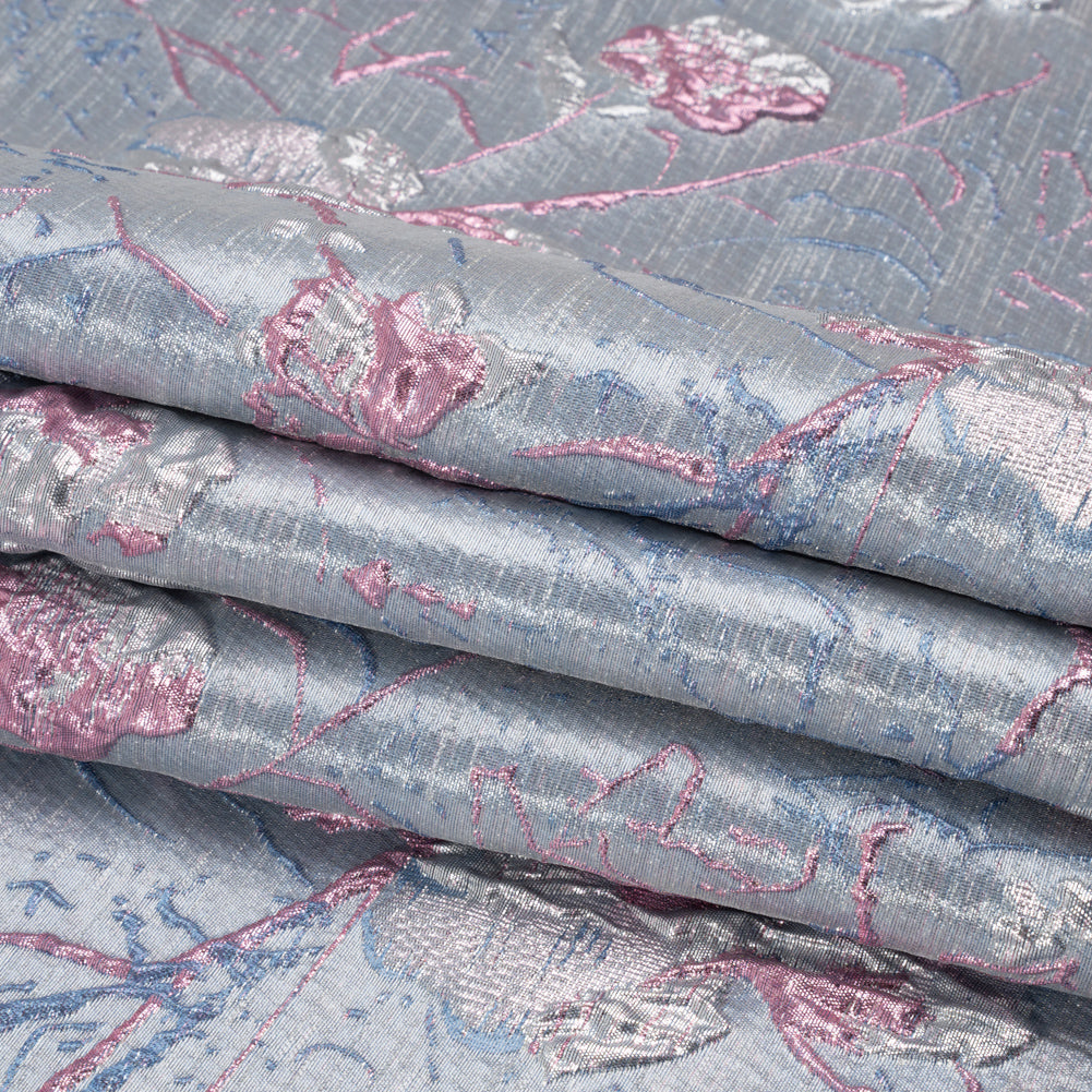 Metallic Blue and Light Purple Flower Clippings Luxury Brocade