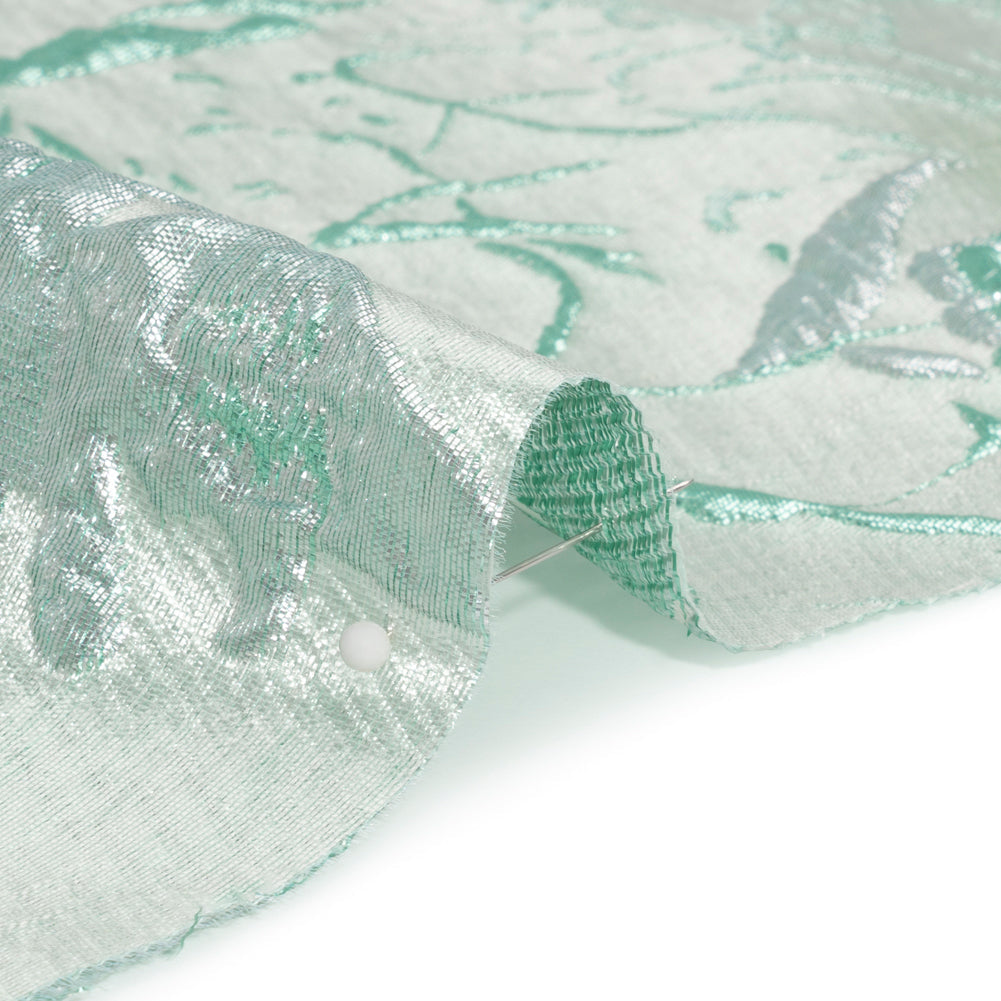 Metallic Mint and Silver Flower Clippings Luxury Brocade