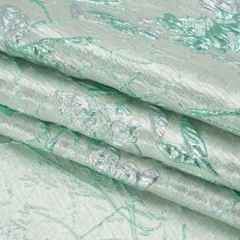 Metallic Mint and Silver Flower Clippings Luxury Brocade