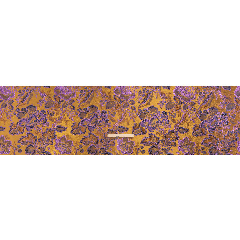 Metallic Antique Gold, Purple and Navy Floral Delight Luxury Brocade