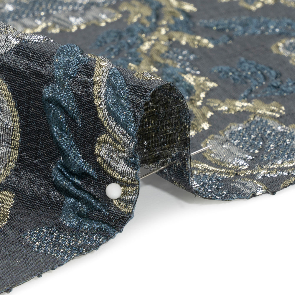Metallic Silver, Gold and Charcoal Floral Delight Luxury Brocade