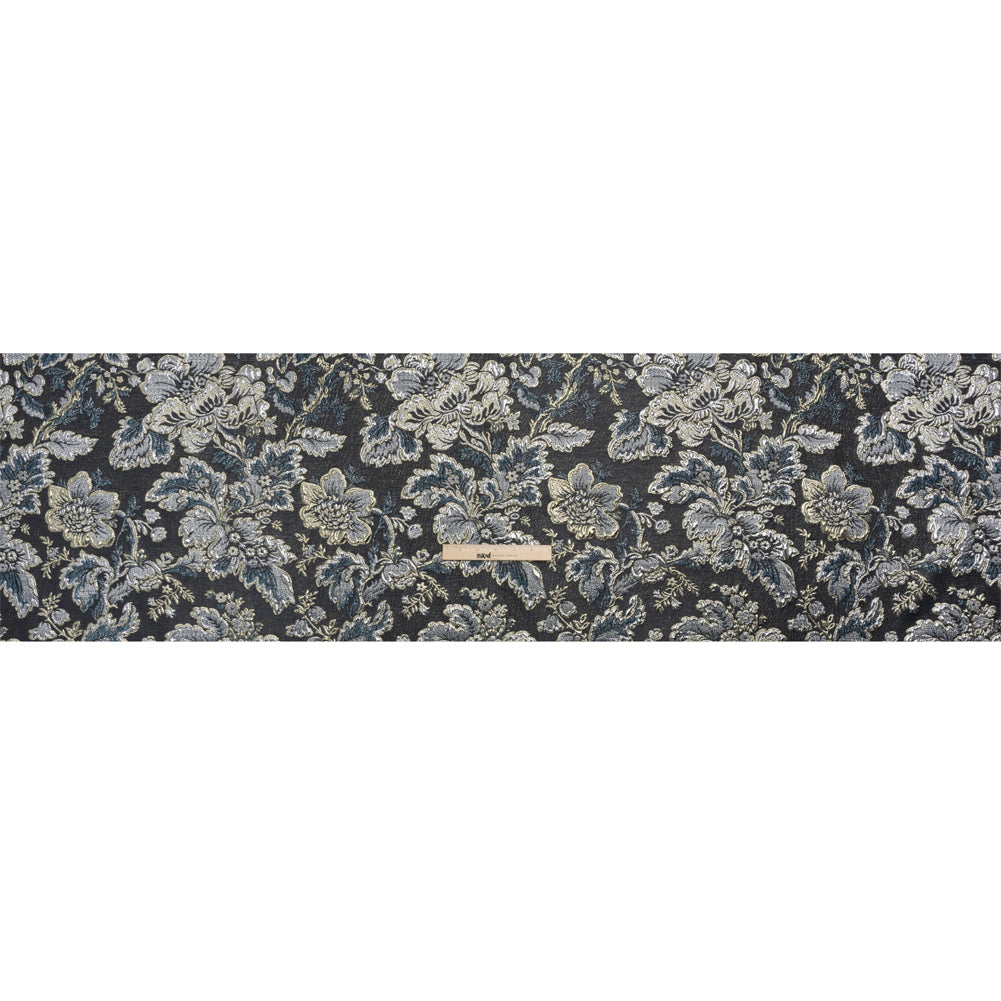 Metallic Silver, Gold and Charcoal Floral Delight Luxury Brocade