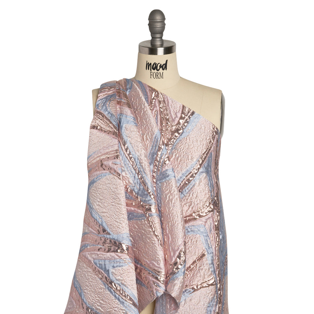 Metallic Pastel Pink and Baby Blue Flowing Lines Luxury Brocade