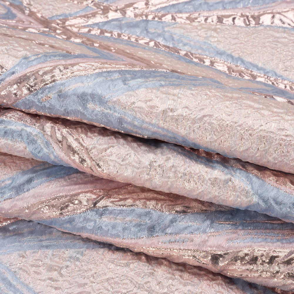Metallic Pastel Pink and Baby Blue Flowing Lines Luxury Brocade