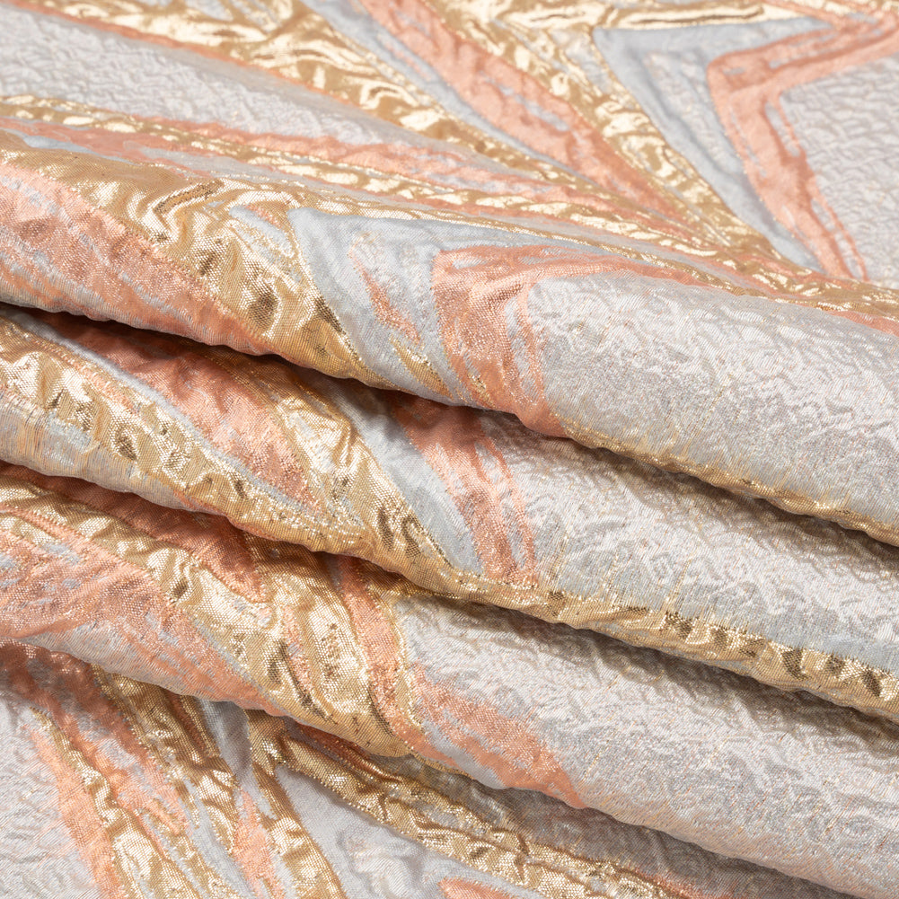 Metallic Gold, Pale Gray and Peach Flowing Lines Luxury Brocade