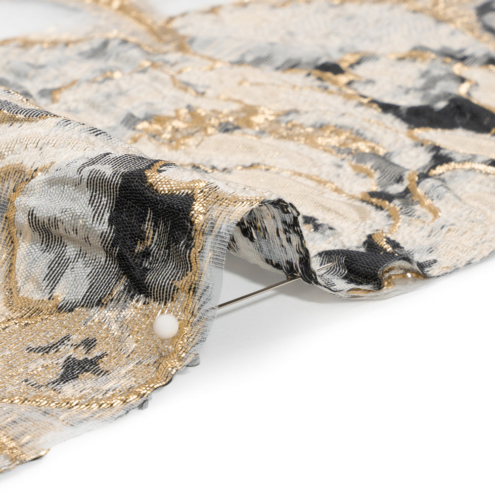 Metallic Gold, Beige and Black Floral Luxury Burnout Brocade